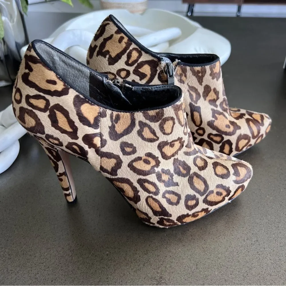 Sam Edelman Leopard Print High-Heeled Ankle Boots with Zipper Size 10